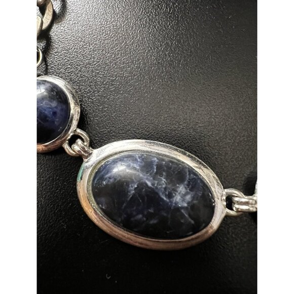 Silver Chain Necklace with Royal Blue Stones - Picture 3 of 6